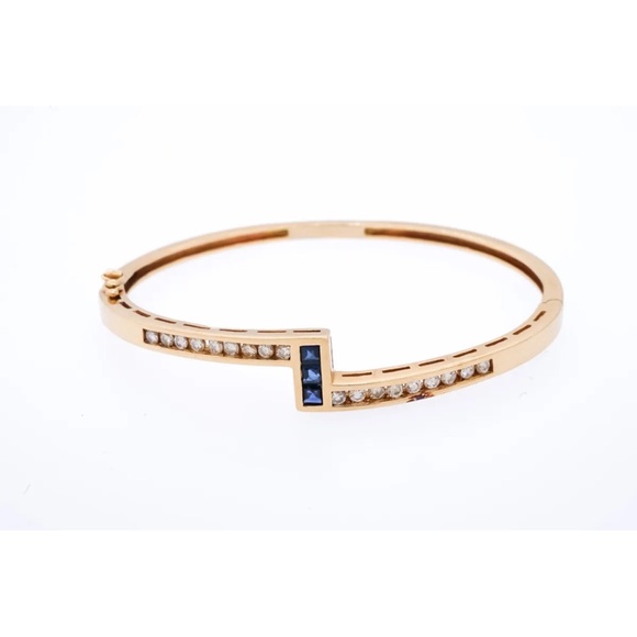 HB Designer 14k Yellow Gold 1.11ct Diamond + Sapphire Bangle Bracelet